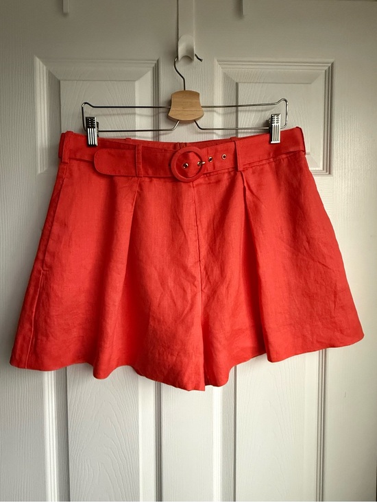 Banana Republic Pants - Banana Republic Belted Pleated Linen Meridian Shorts Red/Orange 12 Petite